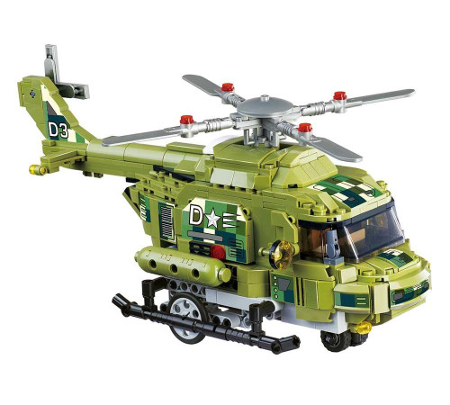 Дитячий конструктор Alpha Військовий гелікоптер та машинка на дистанційному керуванні 676 ел, зелено-чорний