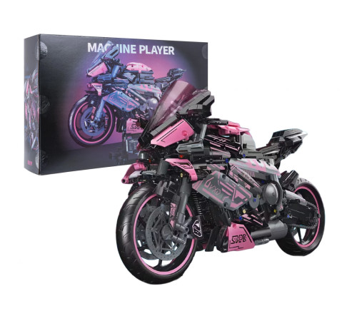 Дитячий конструктор Ramiz Мотоцикл-гонщик 2066 ел, чорно-рожевий