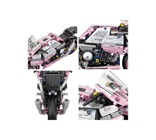 Дитячий конструктор Ramiz Мотоцикл-гонщик 2066 ел, чорно-рожевий