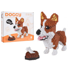 Дитячий конструктор Ramiz 6115 Welsh Corgi з мисочкою на кісткою 1200 ел, коричнево-білий