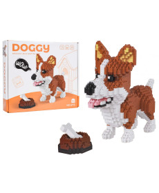 Дитячий конструктор Ramiz 6115 Welsh Corgi з мисочкою на кісткою 1200 ел, коричнево-білий