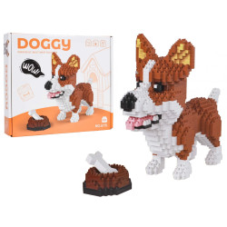 Дитячий конструктор Ramiz 6115 Welsh Corgi з мисочкою на кісткою 1200 ел, коричнево-білий