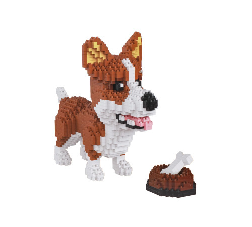 Дитячий конструктор Ramiz 6115 Welsh Corgi з мисочкою на кісткою 1200 ел, коричнево-білий