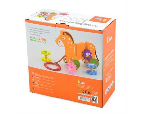 Дерев'яна каталка Viga Toys Коник із шестерінками (50976)