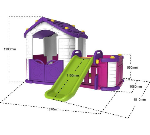 Садовий будиночок 3в1 для дітей Фіолетовий + Гірка + Сад з огорожею