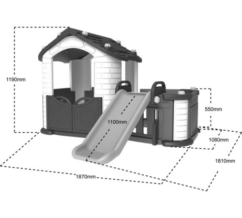 Садовий будиночок 3в1 для дітей Сірий + Гірка + Сад з огорожею