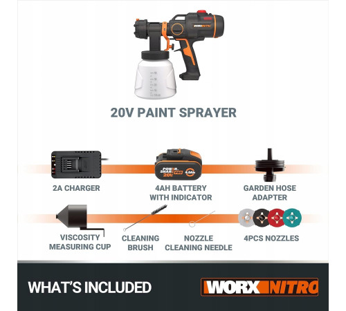 Фарбувальний пістолет, акумуляторний WORX Nitro WX020