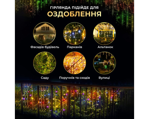 Гірлянда вулична Бахрома 100 LED, світлодіодна, 3 метри, білий кабель, 18 ниток