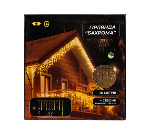 Гірлянда вулична Бахрома 405 LED, 25 м, від мережі, білий кабель, мультиколор