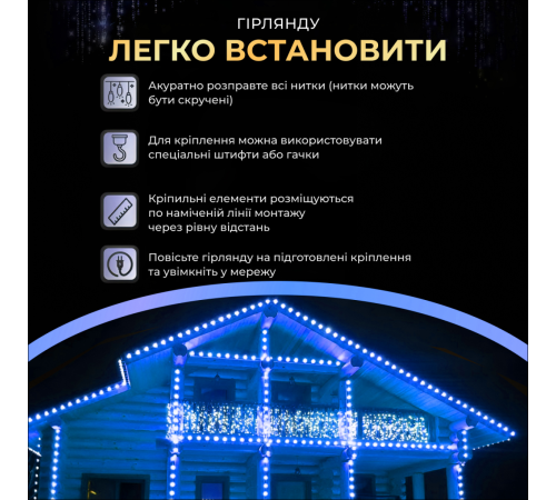 Гірлянда вулична Бахрома 100 LED світлодіодна, 3 м , білий кабель, 18 ниток, синій