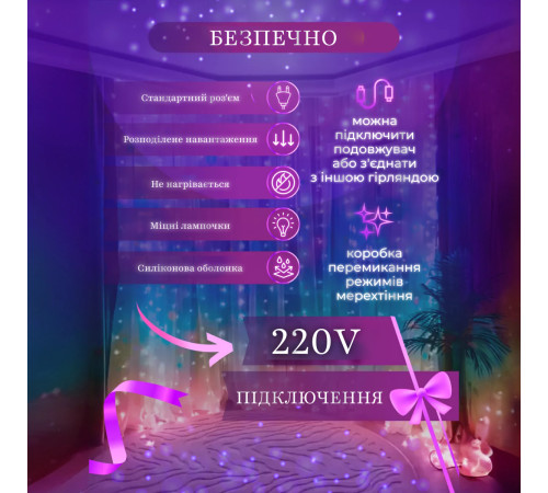 Гірлянда-штора світлодіодна 144 LED, 3*2 м, мультиколор