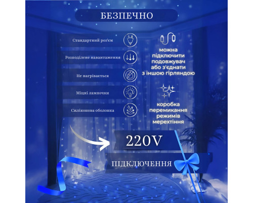 Гірлянда-штора світлодіодна 144 LED, 3*2 м, синій