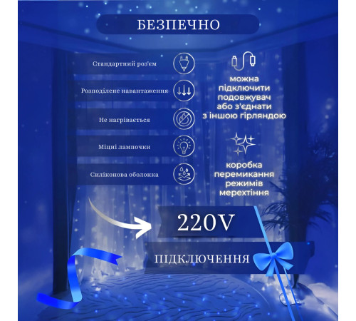 Гірлянда-штора світлодіодна 144 LED, 3*2 м, синій