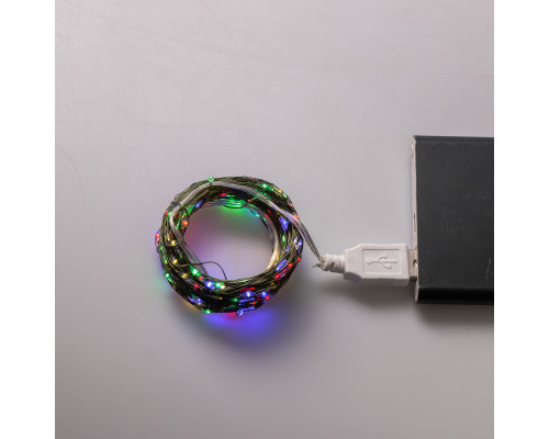 Гірлянда Роса нитка 200 LED, 20 м, від USB, зелена оболонка, мультиколор