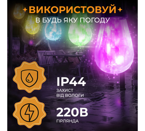 Ретро-гірлянда вулична 10 LED, 5 м, мультиколор