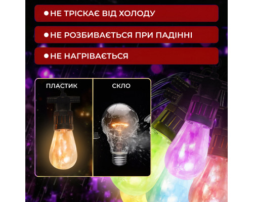 Ретро-гірлянда вулична 10 LED, 5 м, мультиколор