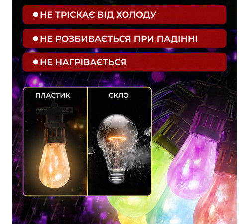 Ретро-гірлянда вулична 10 LED, 5 м, мультиколор