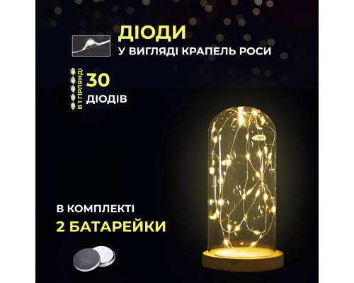 Гірлянда Роса нитка 30 LED, 3 м, на батарейках, зелена оболонка, жовтий