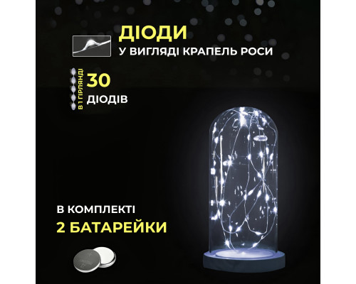 Гірлянда Роса нитка 30 LED, 3 м, на батарейках, зелена оболонка, білий