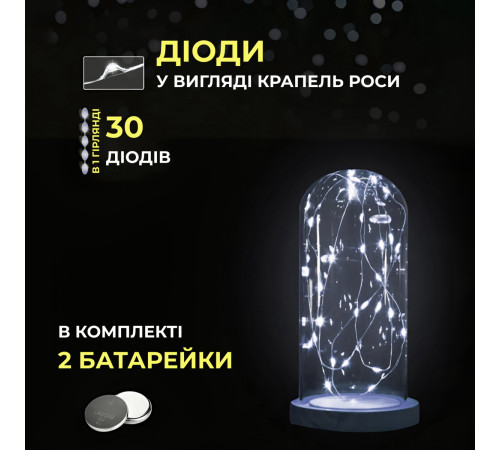 Гірлянда Роса нитка 30 LED, 3 м, на батарейках, зелена оболонка, білий