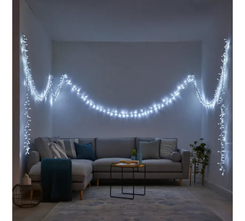 Гірлянда-нитка 160 LED, 16 м, від мережі, прозорий кабель, білий