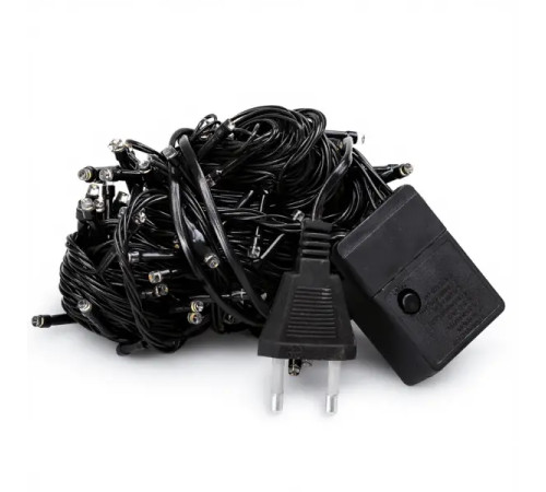 Гірлянда-нитка 120 LED, 10 м, від мережі, чорний кабель, жовтий