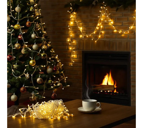 Гірлянда-нитка 160 LED, 16 м, від мережі, прозорий кабель, жовтий
