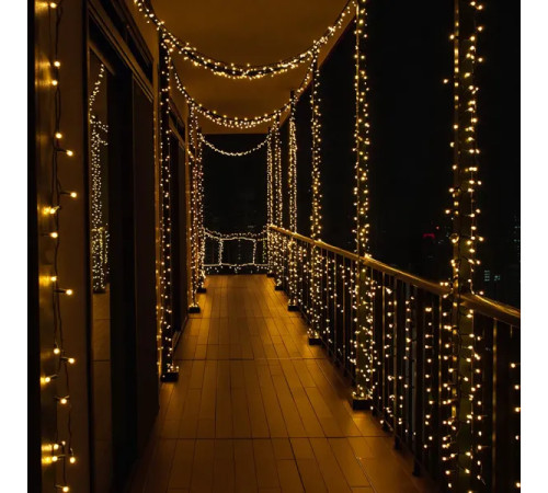 Гірлянда-нитка 160 LED, 16 м, від мережі, чорний кабель, жовтий