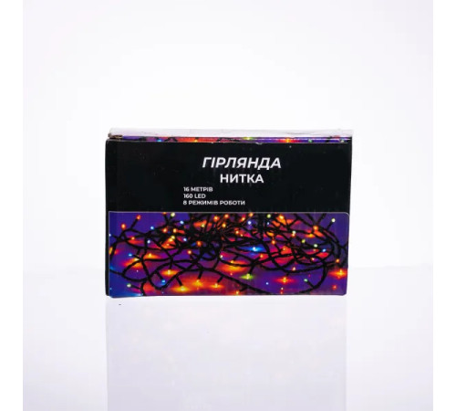 Гірлянда-нитка 160 LED, 16 м, від мережі, чорний кабель, жовтий