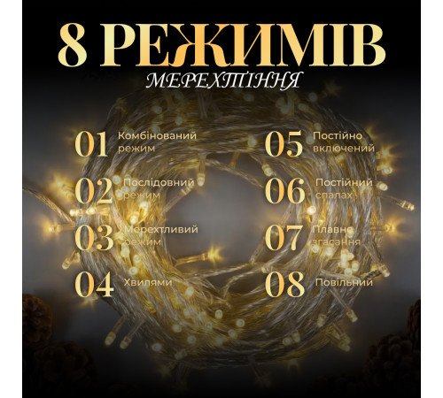 Гірлянда Нитка 100 LED, 6 м , прозорий кабель, жовтий Гірлянда Нитка 100 LED, 6 м , прозорий кабель, жовтий