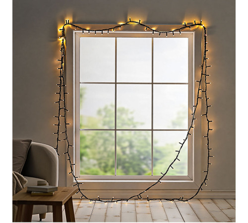 Гірлянда-нитка 220 LED, 22 м, від мережі, чорний кабель, жовтий