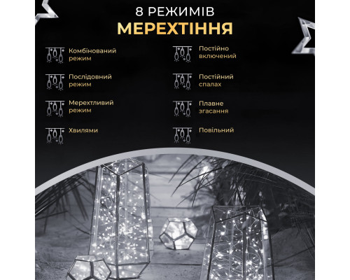 Гірлянда Роса нитка 500 LED, 50 м, з пультом, від мережі, зелена оболонка, білий