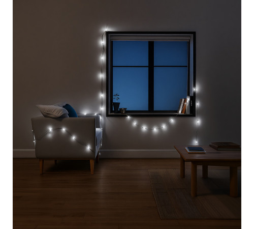 Гірлянда-нитка 50 LED, 6 м, від мережі, чорний кабель, білий