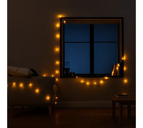 Гірлянда-нитка 50 LED, 6 м, від мережі, чорний кабель, жовтий