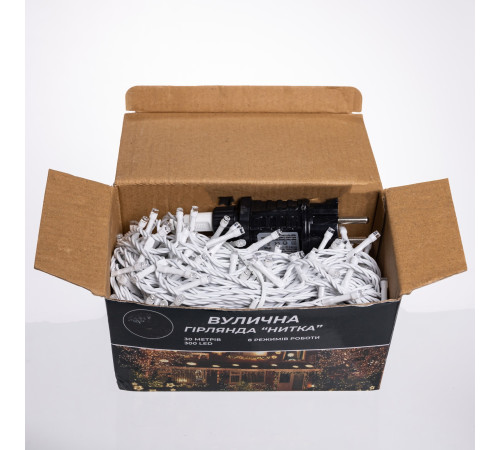 Гірлянда-нитка вулична Різдвяна фея 300 LED, 30 м, від мережі, білий кабель, синій