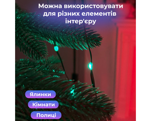 Смарт-гірлянда 250 LED, 2,5 м, з керуванням зі смартфона, мультиколор