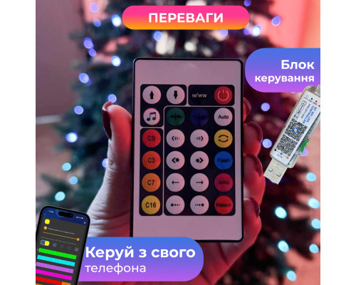 Смарт-гірлянда 250 LED, 2,5 м, з керуванням зі смартфона, мультиколор