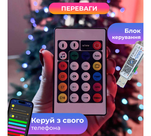 Смарт-гірлянда 250 LED, 2,5 м, з керуванням зі смартфона, мультиколор