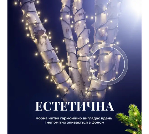 Гірлянда-нитка вулична Різдвяна фея 300 LED, 30 м, від мережі, чорний кабель, білий
