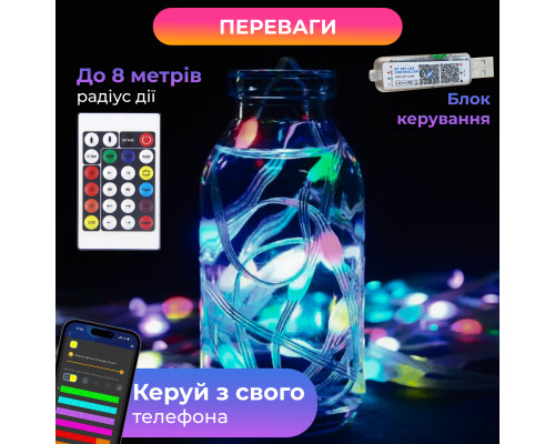 Смарт-гірлянда 250 LED, 2,5 м, з керуванням смартфона, мультиколор