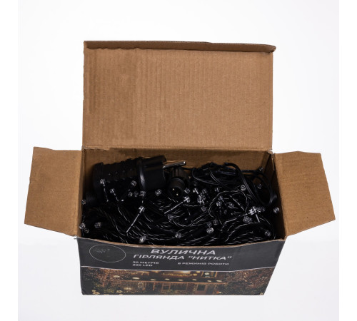 Гірлянда-нитка вулична Різдвяна фея 300 LED, 30 м, від мережі, чорний кабель, синій