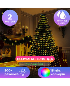 Смарт-гірлянда 200 LED, 2 м, з керуванням зі смартфона, мультиколор