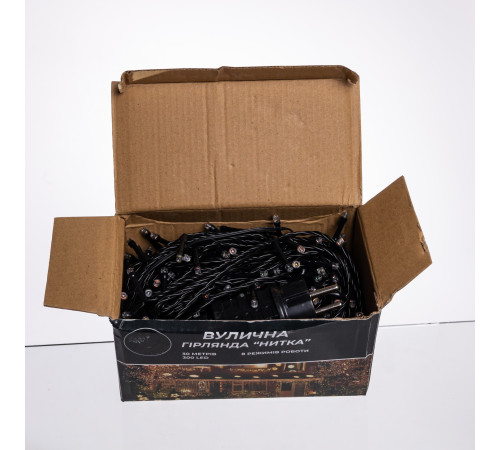 Гірлянда-нитка вулична Різдвяна фея 300 LED, 30 м, від мережі, чорний кабель, мультиколор