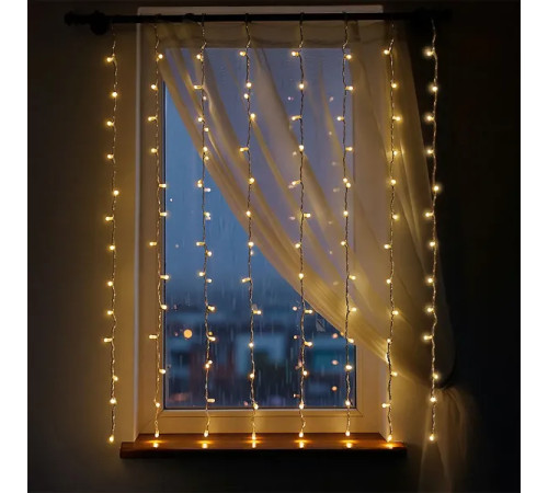 Гірлянда-штора 64 LED, 1,5х1,5 м, від мережі, прозорий кабель, жовтий