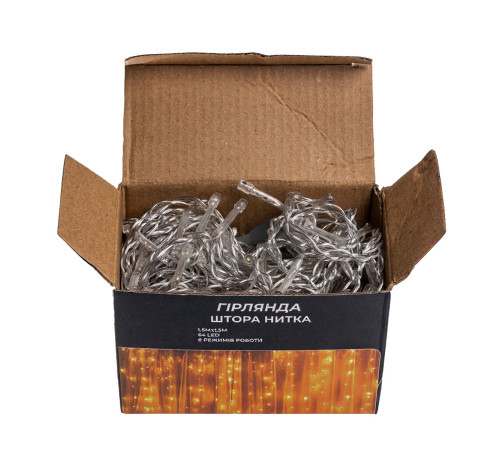 Гірлянда-штора 64 LED, 1,5х1,5 м, від мережі, прозорий кабель, жовтий