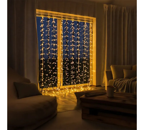 Гірлянда-штора 144 LED, 3х2 м, від мережі, прозорий кабель, жовтий