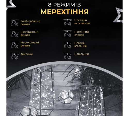 Гірлянда Роса нитка 1000 LED, 100 м, з пультом, від мережі, зелена оболонка, білий