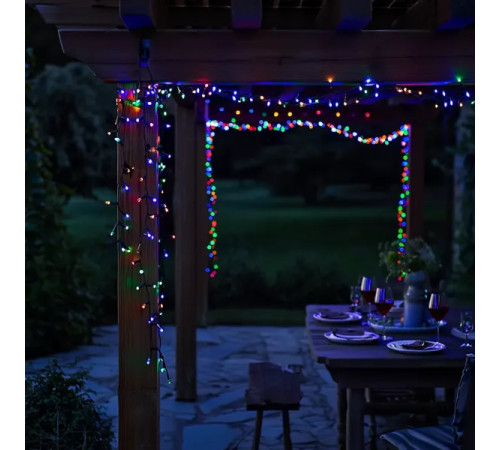 Гірлянда вулична із сонячною панеллю 300 LED, 30 м, чорний кабель, мультиколор