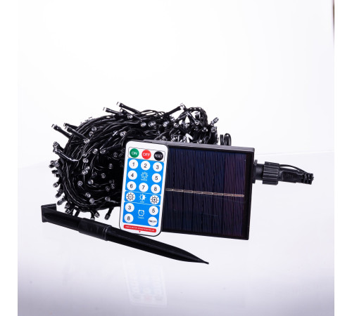 Гірлянда вулична із сонячною панеллю 300 LED, 30 м, чорний кабель, синій