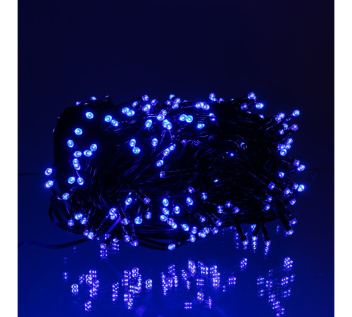 Гірлянда вулична із сонячною панеллю 300 LED, 30 м, чорний кабель, синій